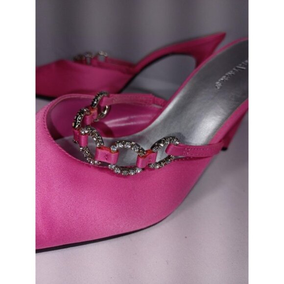 Varsavia Viamara Shoes Womens Size 8.5 Fuchsia Pink Satin Mule Heels Rhinestone - Picture 9 of 10